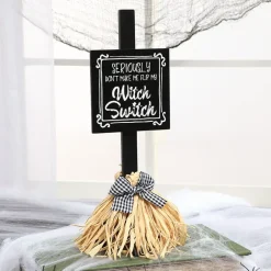 Halloween Witch's Broom Tabletop Rectangular Sign With Message And Bow