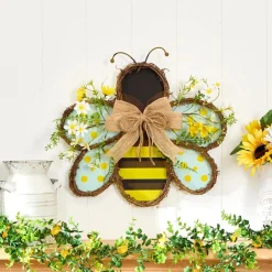Handcrafted Rattan Bee or Ladybug Wall Decor with Vibrant Yellow Flowers