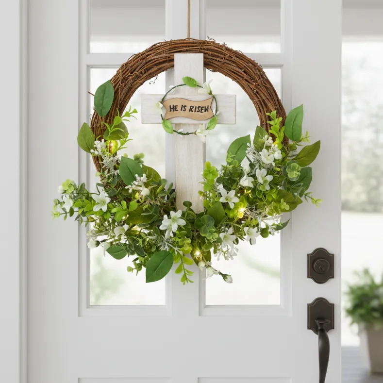 He Is Risen Lighted Easter Wreath - Battery Operated