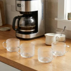 Hobnail Clear Glass Mugs - Set of 4