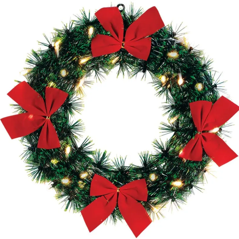 12" Holiday Lighted LED Car Wreath With 4 Bows