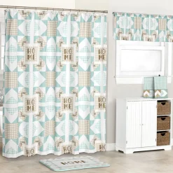 Home Pattern Shower Curtain, Bath Rug, Hand Towels, Valance, or Hooks