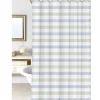 Homewear Blue Wide Stripe Yarn Dyed Shower Curtain with Buttonhole Top
