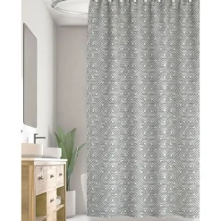 Homewear Geometric Cotton Duck Shower Curtain with Buttonhole Top