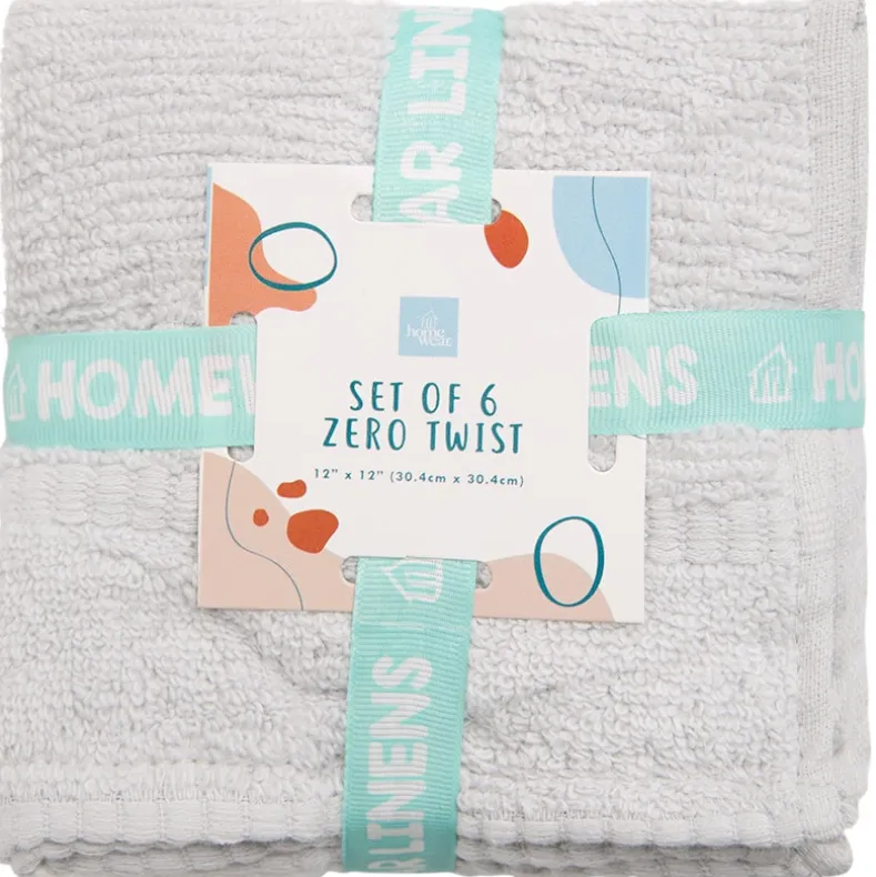 Homewear Highland Border Zero Twist Cotton Washcloth, Set of 6