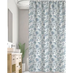 Homewear Jacobean Floral Cotton Duck Shower Curtain with Buttonhole Top