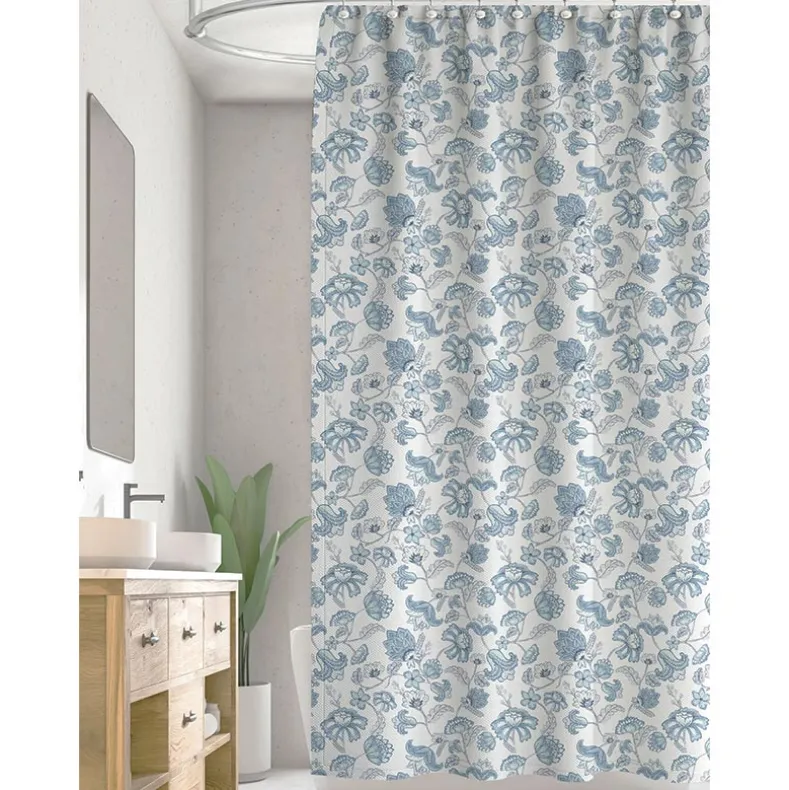 Homewear Jacobean Floral Cotton Duck Shower Curtain with Buttonhole Top