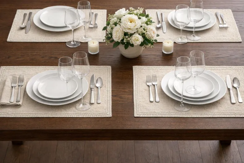Homewear Linen Hemstitch Border Set of 4 Placemats 13" x 19"
