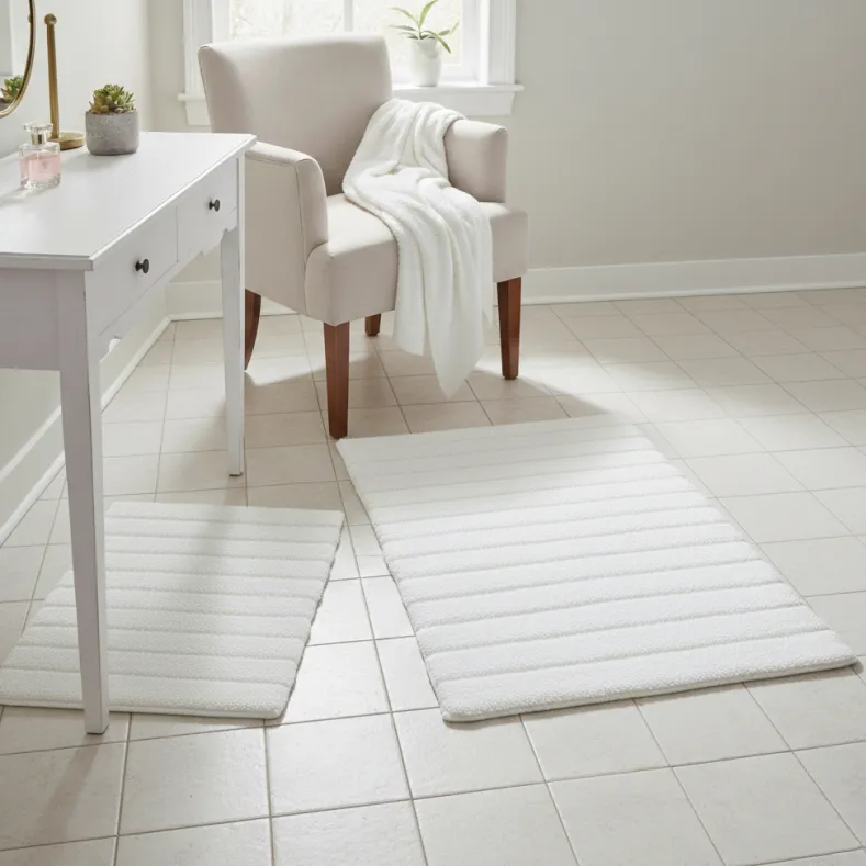 Homewear Luxury Stripe Bath Rug with Non-Skid Backing, Set of 2