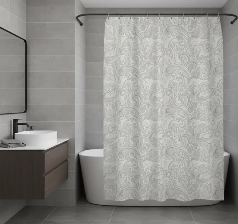 Homewear Paisley Cotton Shower Curtain with Buttonhole Top