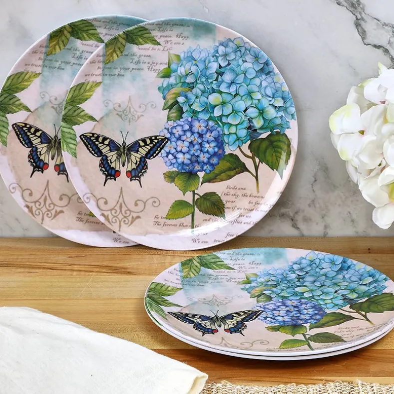 Hydrangea & Butterfly Salad Plates - Set of 4