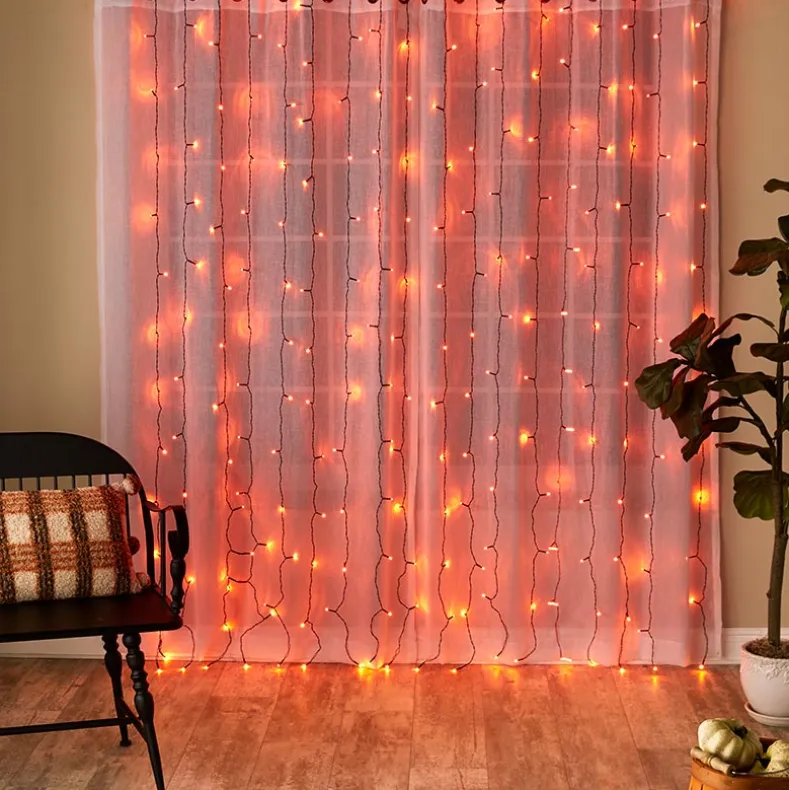 Icicle LED Curtain Lights Orange - 10 Ft