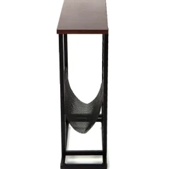Industrial Side Table with Magazine Pouch