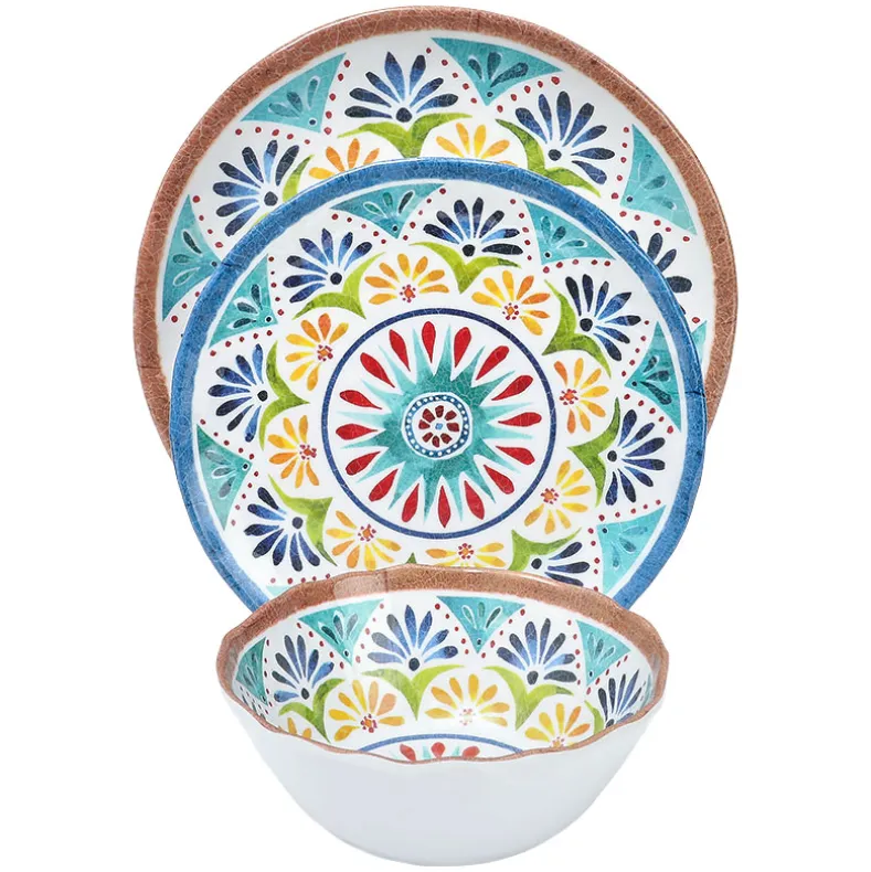 Italian Tuscan Colorful Melamine Dinnerware Set Service for 4