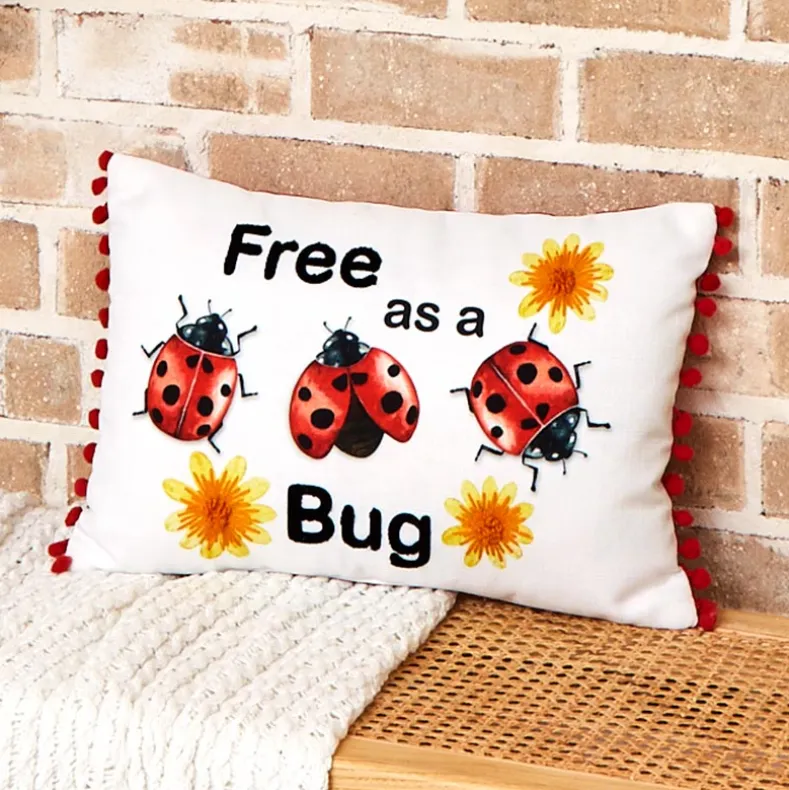 Ladybug Embroidered Decorative Pillow