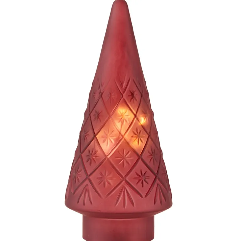 Lighted Burgundy Snowflake or Green Ribbed Glass Tabletop Tree