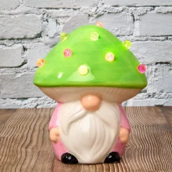 Lighted Ceramic Gnome Mushroom Accent Light - Batteries Included