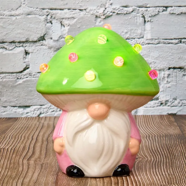 Lighted Ceramic Gnome Mushroom Accent Light - Batteries Included