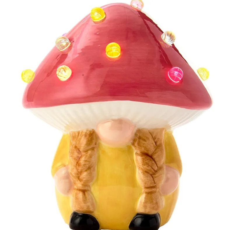 Lighted Ceramic Gnome Mushroom Accent Light - Batteries Included