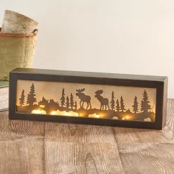 Lighted Decor Tabletop Or Wall Woodland Scene Moose Bear