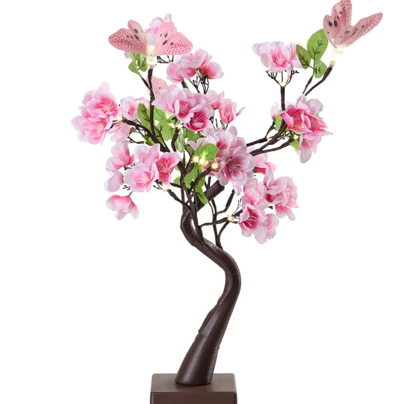 Lighted Fiber Optic Flower Butterfly Tabletop Tree - Pink or Yellow