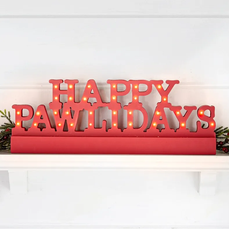 Lighted Happy Pawlidays Christmas Plaque