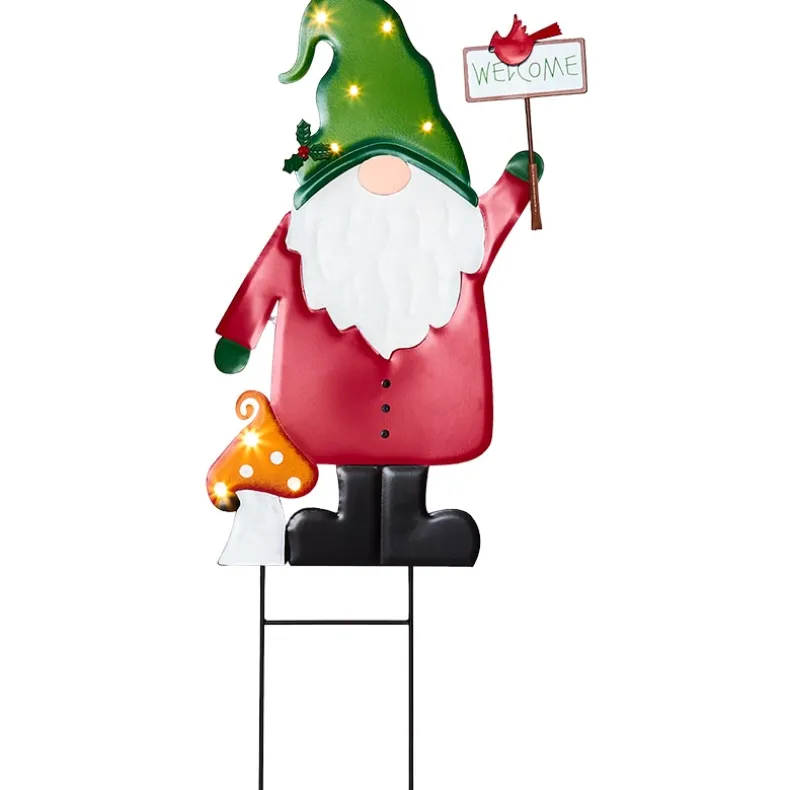 Lighted LED Holiday Welcome Gnome Garden Stake