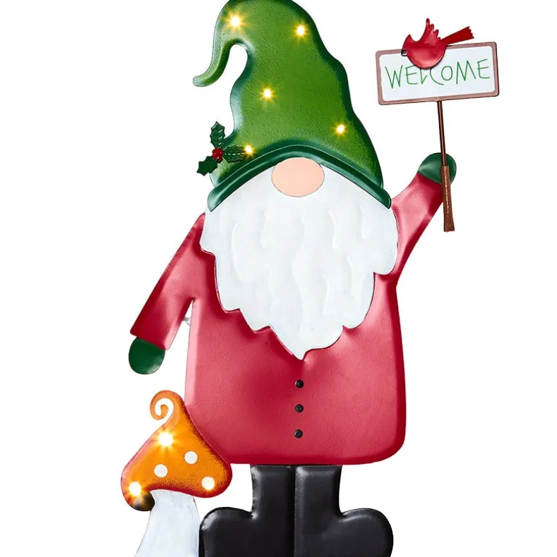 Lighted LED Holiday Welcome Gnome Garden Stake