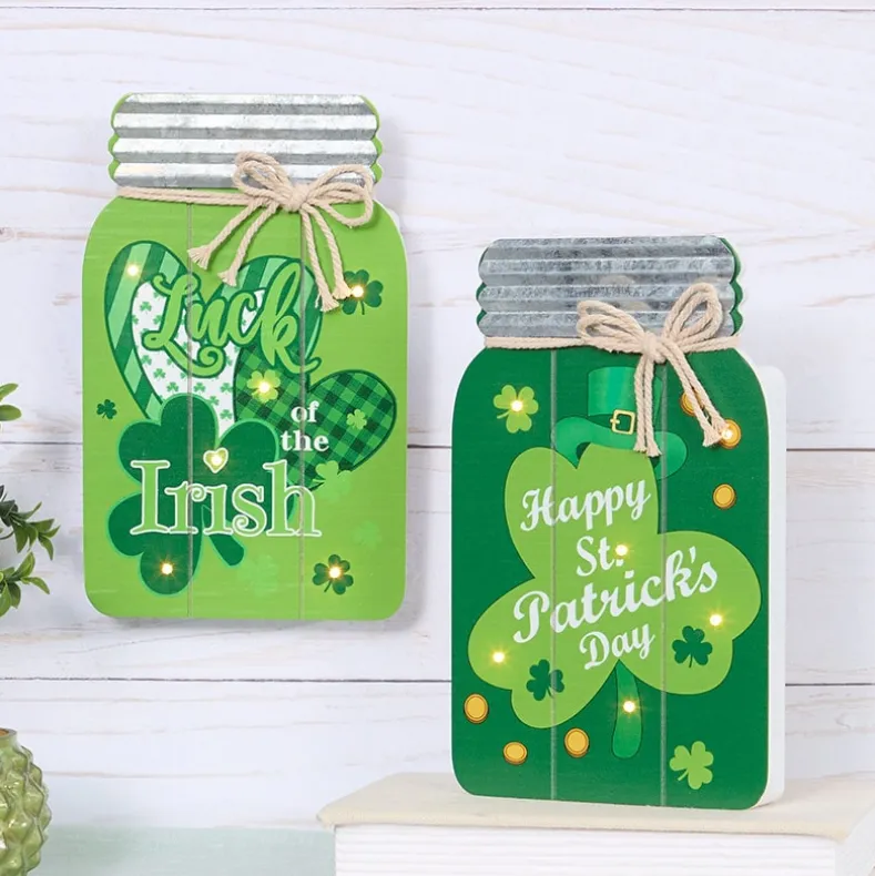 Lighted Mason Jar Wall Plaque With Saying for Valentine's and St Patrick's