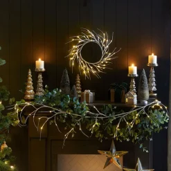 Lighted Winter Birch Branch Wreath 24"