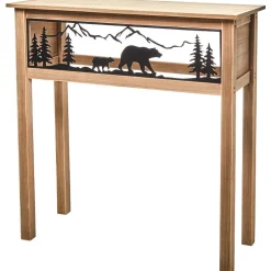 Lodge Wood Console Table with Metal Bear Accents