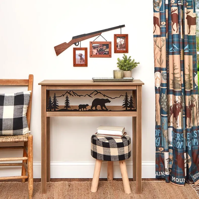 Lodge Wood Console Table with Metal Bear Accents