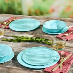 Melamine Dinnerware Service for 4 Set Vibrant Colors 12pc Set