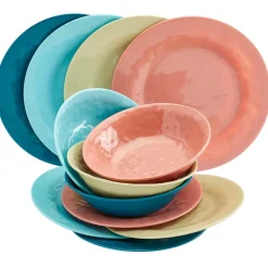 Melamine Dinnerware Service for 4 Set Vibrant Colors 12pc Set