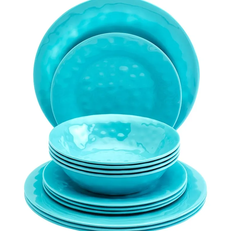 Melamine Dinnerware Service for 4 Set Vibrant Colors 12pc Set