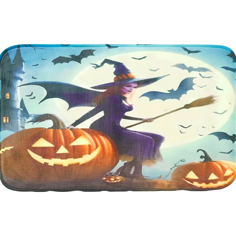 Memory Foam Bath Rugs and Shower Curtain Complete 16-Pc Set Halloween