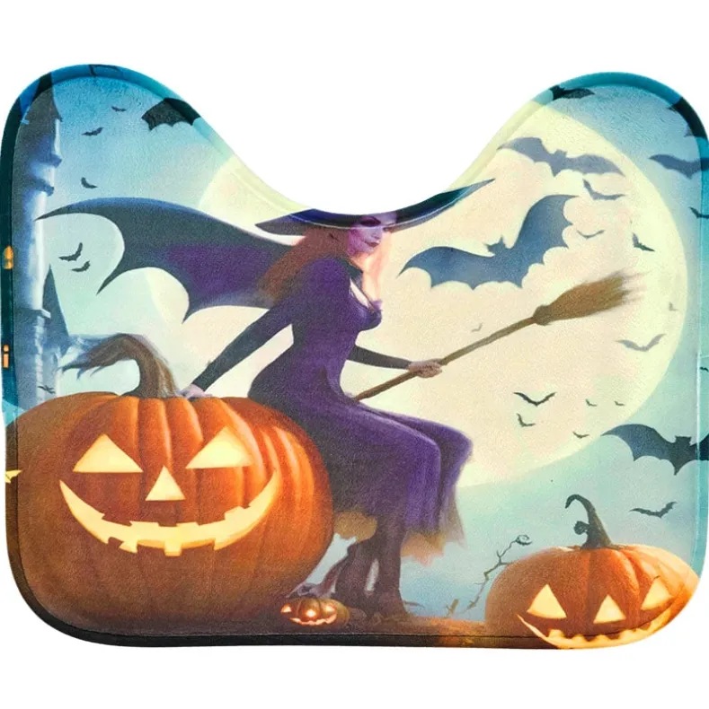 Memory Foam Bath Rugs and Shower Curtain Complete 16-Pc Set Halloween