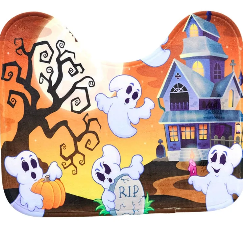 Memory Foam Bath Rugs and Shower Curtain Complete 16-Pc Set Halloween