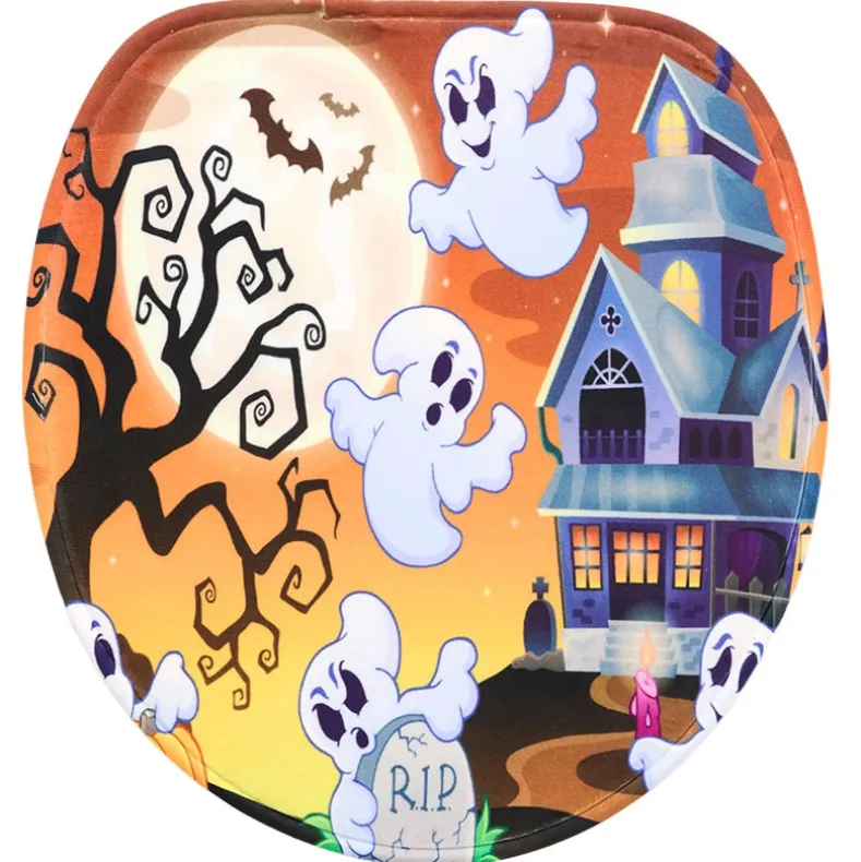 Memory Foam Bath Rugs and Shower Curtain Complete 16-Pc Set Halloween