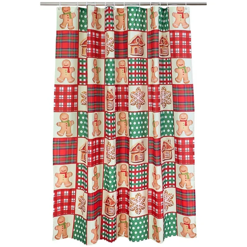 Memory Foam Bath Rugs and Shower Curtain Complete 16-Pc Set Gingerbread