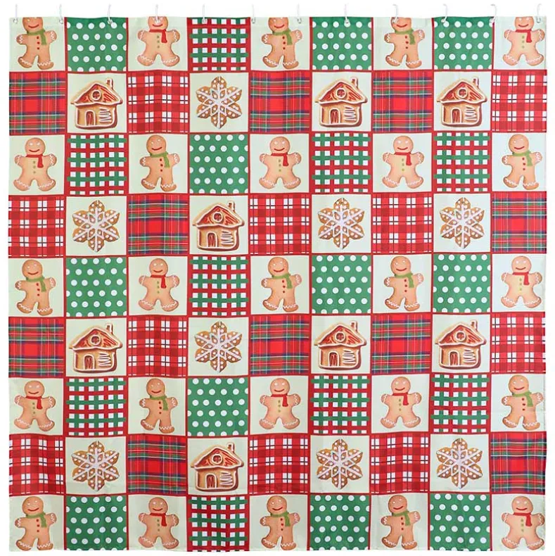 Memory Foam Bath Rugs and Shower Curtain Complete 16-Pc Set Gingerbread