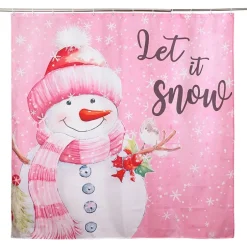 Memory Foam Bath Rugs & Shower Curtain Complete 16-Pc Set Let It Snow