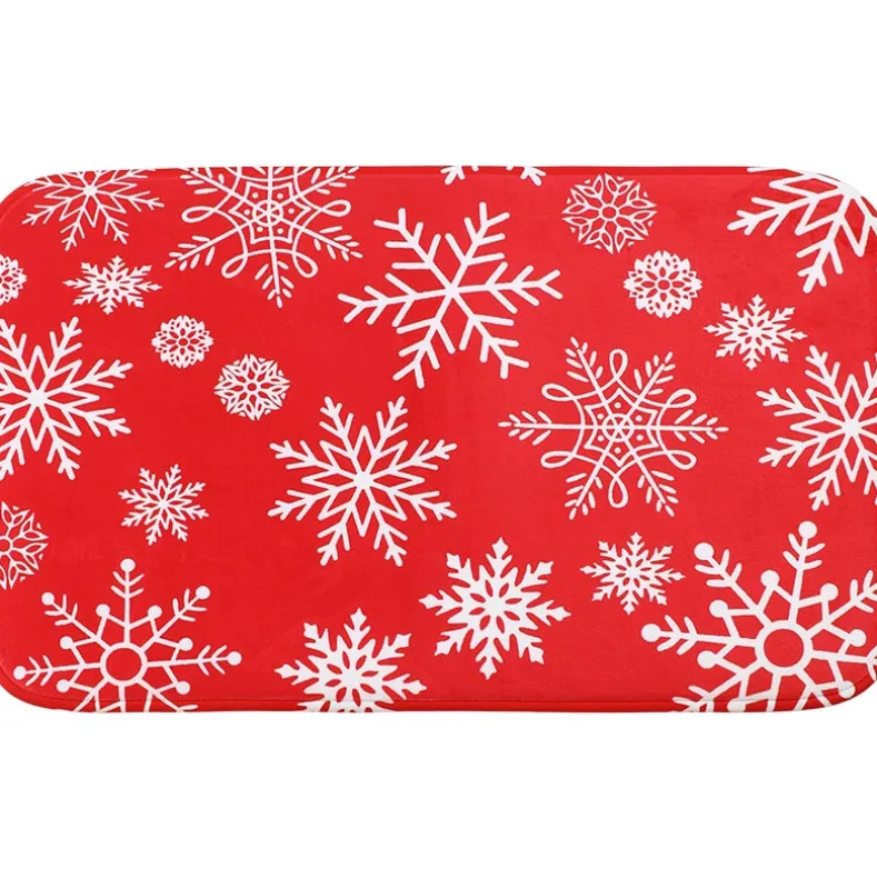 Memory Foam Bath Rugs & Shower Curtain Complete 16-Pc Set Red Snowflake