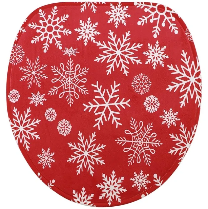 Memory Foam Bath Rugs & Shower Curtain Complete 16-Pc Set Red Snowflake