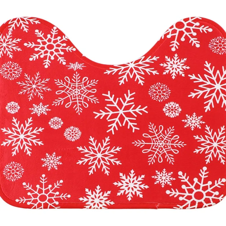 Memory Foam Bath Rugs & Shower Curtain Complete 16-Pc Set Red Snowflake
