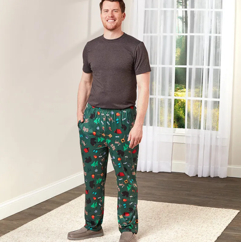 Men's Printed Pajama Lounge Pants Camping Theme