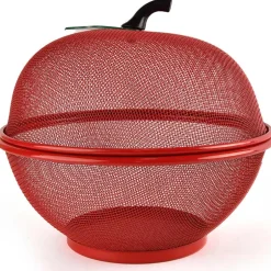 Mesh Wire Apple Shaped Fruit Basket with Lid Fruit Bowl Cover 2 Pc