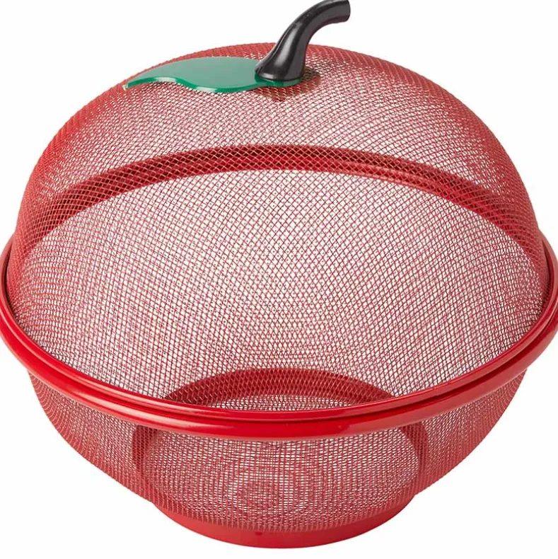 Mesh Wire Apple Shaped Fruit Basket with Lid Fruit Bowl Cover 2 Pc