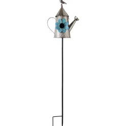 Metal Birdhouse Garden Stakes – Yellow, Red, and Blue Colors