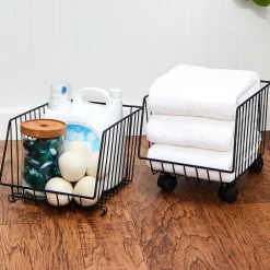 Metal Deep Stackable Storage Bins with Wheels